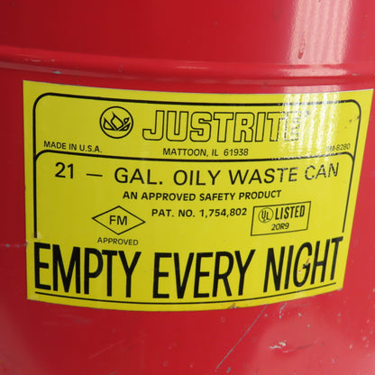Justrite RM-8280 21-Gallon Oily Waste Can Hands Free Self Close
