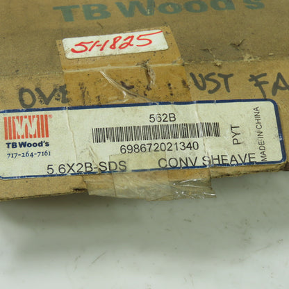 TB Woods 562B 5-7/8" OD x 1-3/4" Wide 2-Groove V-Belt Pulley Sheave 5.6x2B-SDS