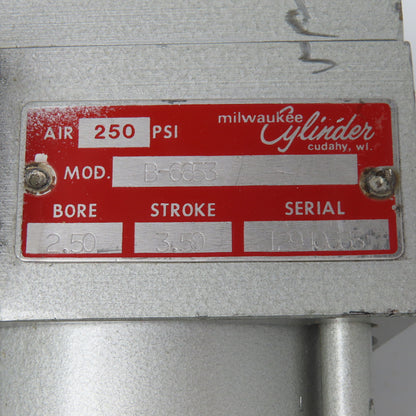 Milwaukee B-6653 2-1/2" Bore 3-1/2" Stroke Double Rod Air Cylinder 1" x 5/8" Rod