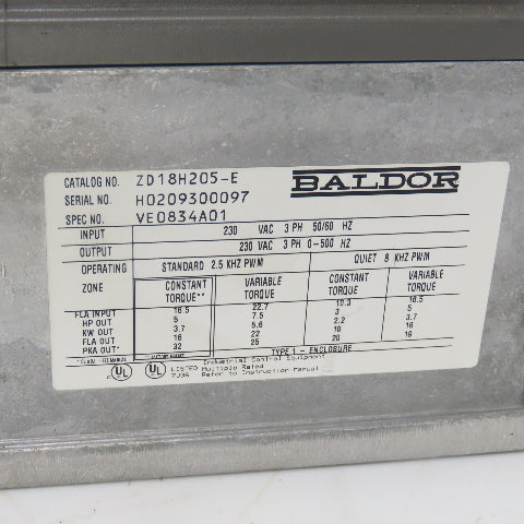Baldor ZD18H205-E 7.5HP AC Vector Drive 230VAC 3Ph