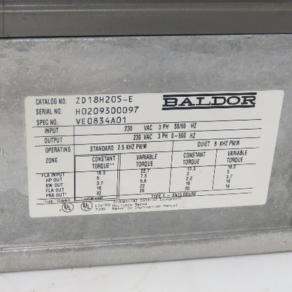 Baldor ZD18H205-E 7.5HP AC Vector Drive 230VAC 3Ph