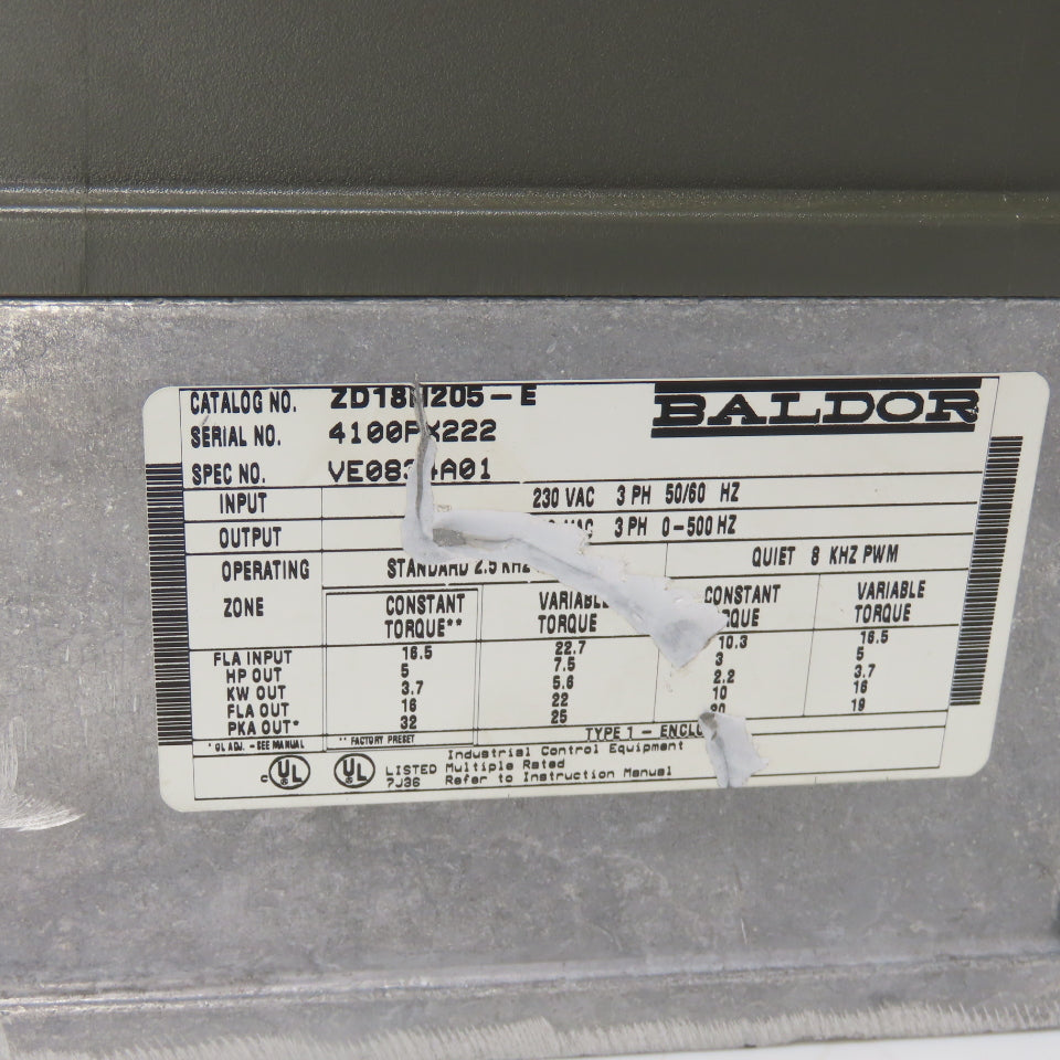 Baldor ZD18H205-E 7.5HP AC Vector Drive 230VAC 3Ph