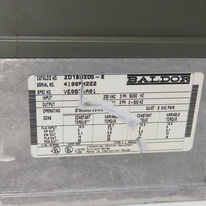 Baldor ZD18H205-E 7.5HP AC Vector Drive 230VAC 3Ph