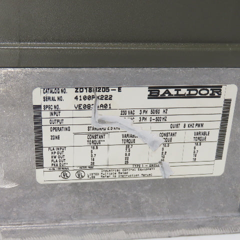 Baldor ZD18H205-E 7.5HP AC Vector Drive 230VAC 3Ph