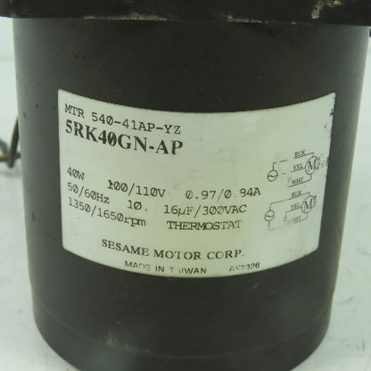 Sesame Motor Corp. 5RK40GN-AP Reversible Induction Motor 110/110V 40W 1650RPM