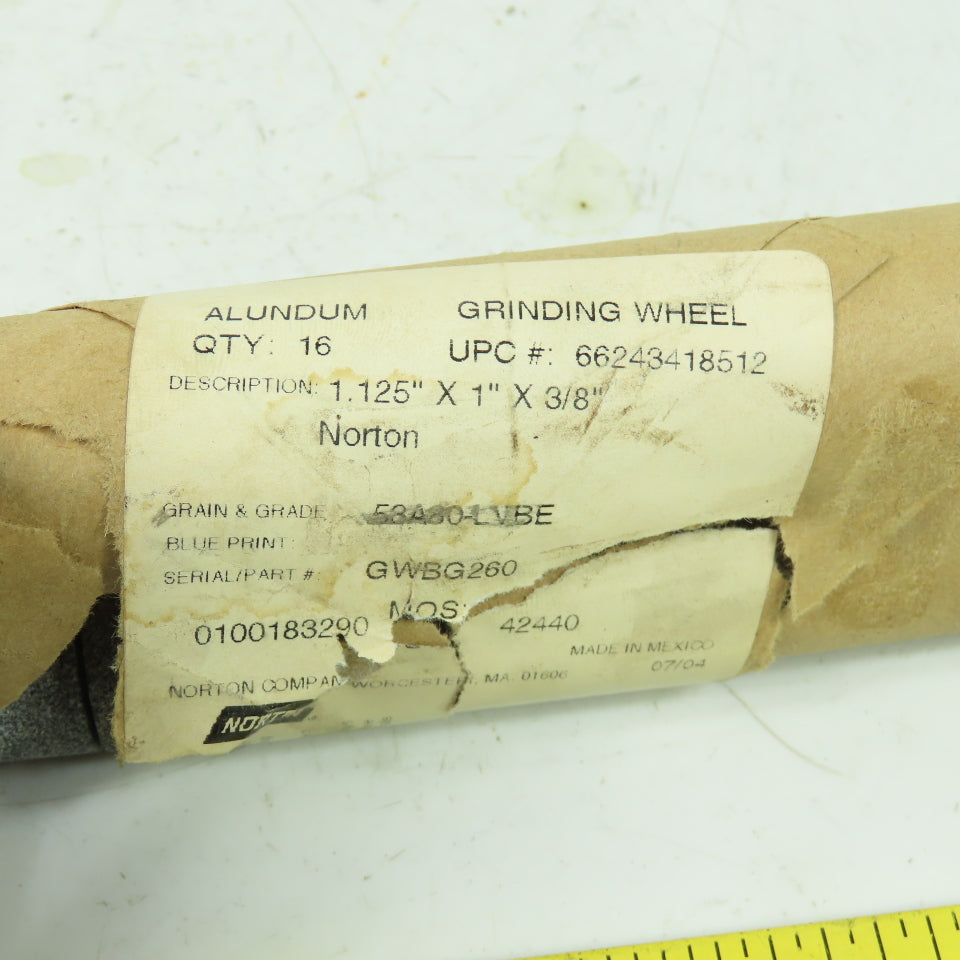 Norton 53A80-LVBE 1.125" x 1" x 3/8" Grinding Wheel GWBG260 Lot Of 16