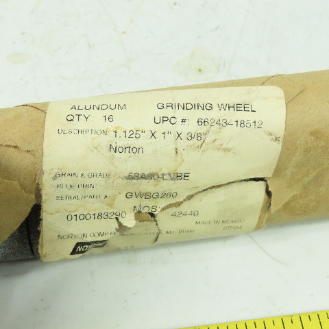 Norton 53A80-LVBE 1.125" x 1" x 3/8" Grinding Wheel GWBG260 Lot Of 16
