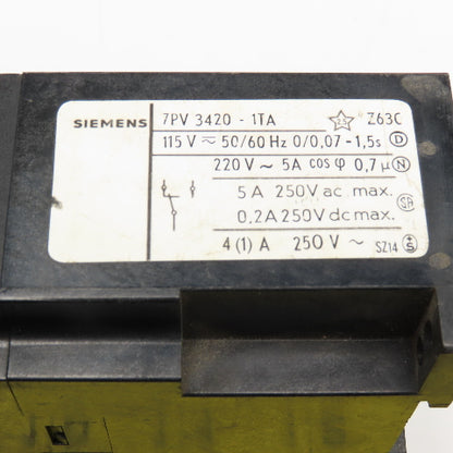 Siemens 7PV-3420-1TA 0.07-1.5s Timing Relay 250V AC/DC Max