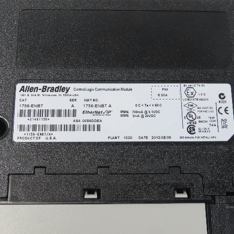 Allen Bradley 1756-ENBT Ser A ControlLogix Communication Module FW 6.004 (Clean)