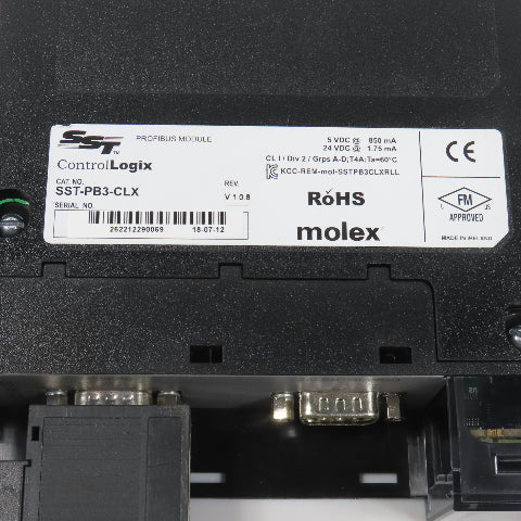 Molex SST SST-PB3-CLX Rev V1.08 ControlLogix Profibus Scanner Module 1 Channel