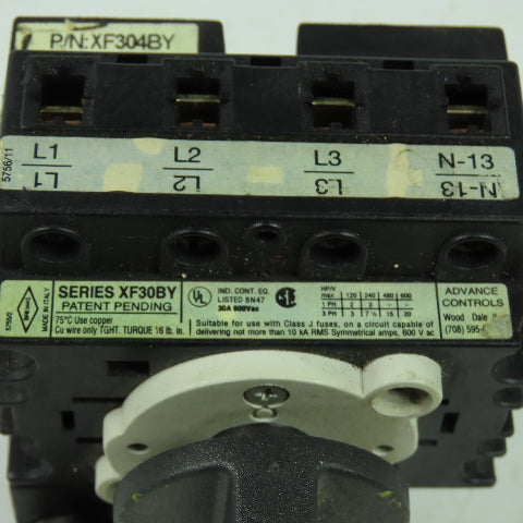 Advance Controls XF30BY Disconnect Switch 600V 3Ph 20HP