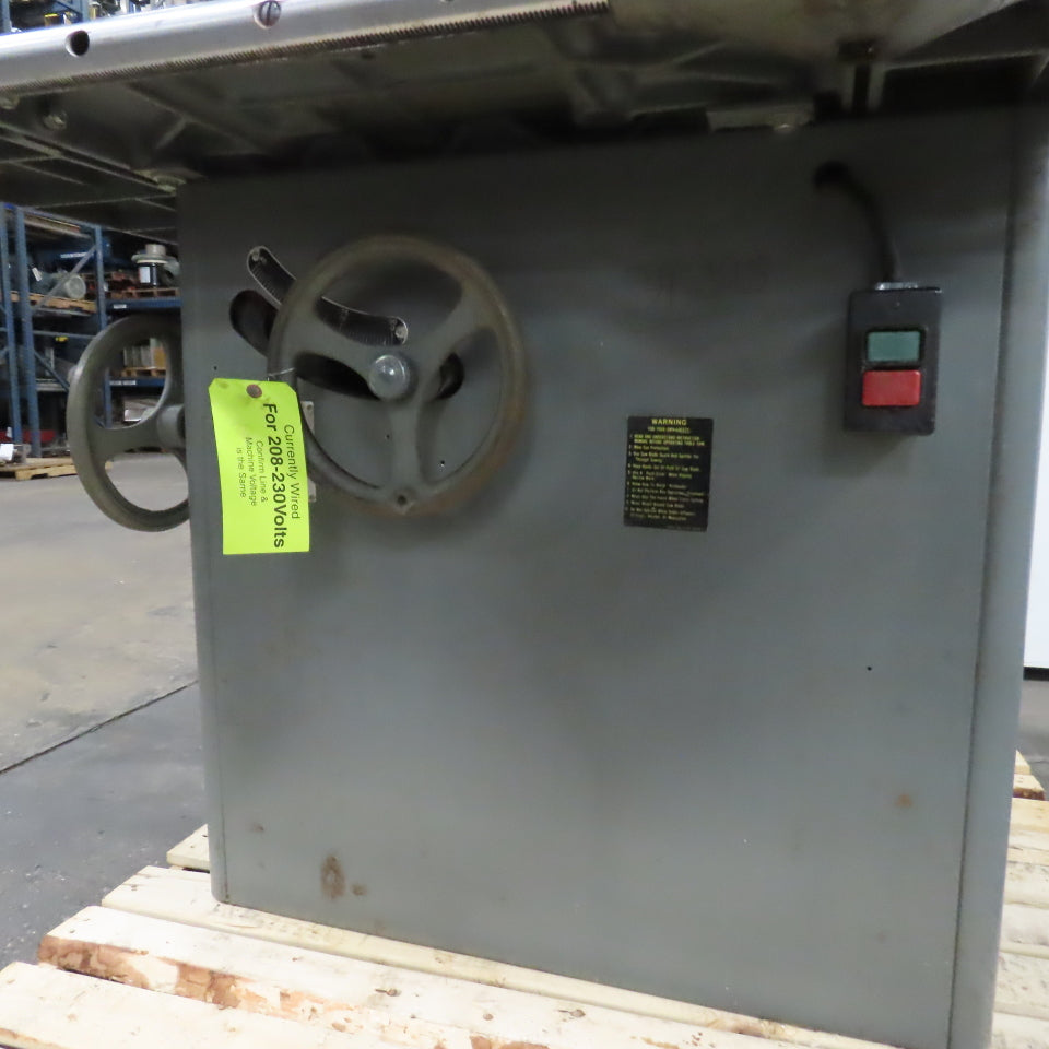 Rockwell 34-395 12-14 Tilting Arbor 7.5HP Table Saw W/Fence 208V 3PH Tested