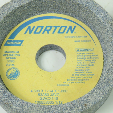 Norton 53A60-J8VH 4.500" x 1-1/4" x 1.000" Grinding Wheel 5095RPM Lot Of 6