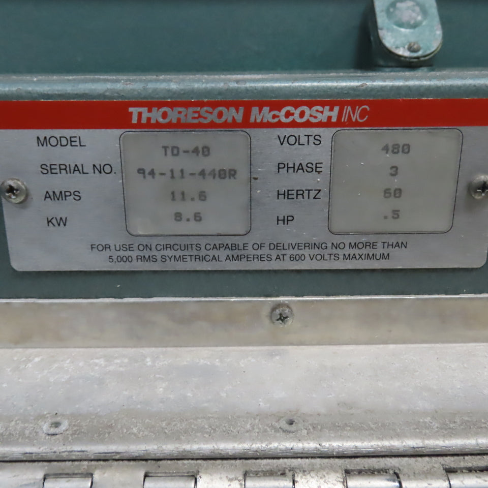 Thoreson McCosh TD-40 0.5HP Desiccant Dryer 40PPH 480V W/Conair Franklin Hopper