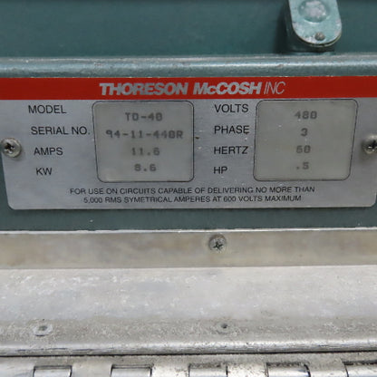 Thoreson McCosh TD-40 0.5HP Desiccant Dryer 40PPH 480V W/Conair Franklin Hopper