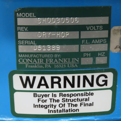 Thoreson McCosh TD-40 0.5HP Desiccant Dryer 40PPH 480V W/Conair Franklin Hopper