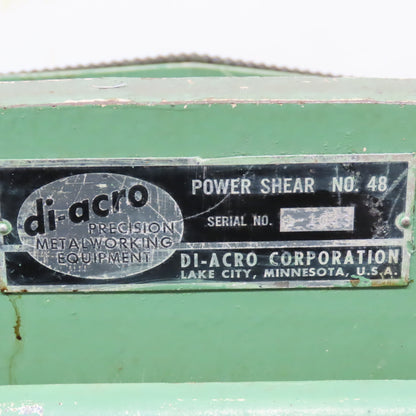 Di-Acro No. 48 48" 16 GA. Mechanical Power Shear W/ Backgauge 208V 3-Phase