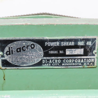 Di-Acro No. 48 48" 16 GA. Mechanical Power Shear W/ Backgauge 208V 3-Phase