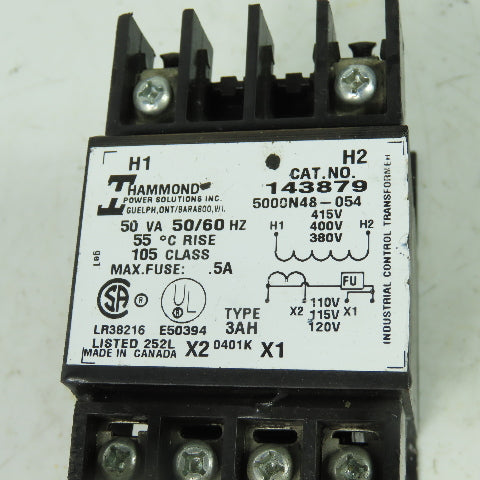 Hammond 143879 5000N48-054 50VA Transformer 415/400/380V Pri 110/120V Sec