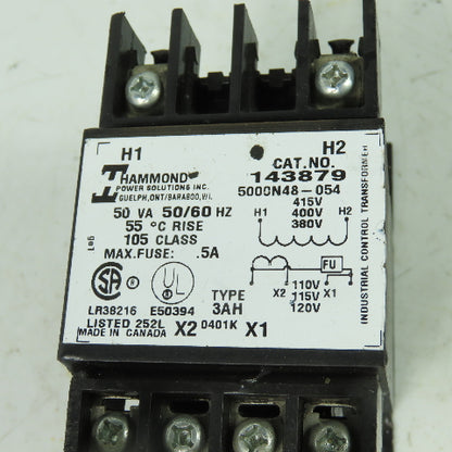 Hammond 143879 5000N48-054 50VA Transformer 415/400/380V Pri 110/120V Sec