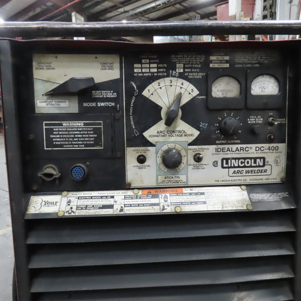 Lincoln DC-400 36VDC Arc Stick Welder 400A 230/460V 3PH 94' Whip & Wheel Package