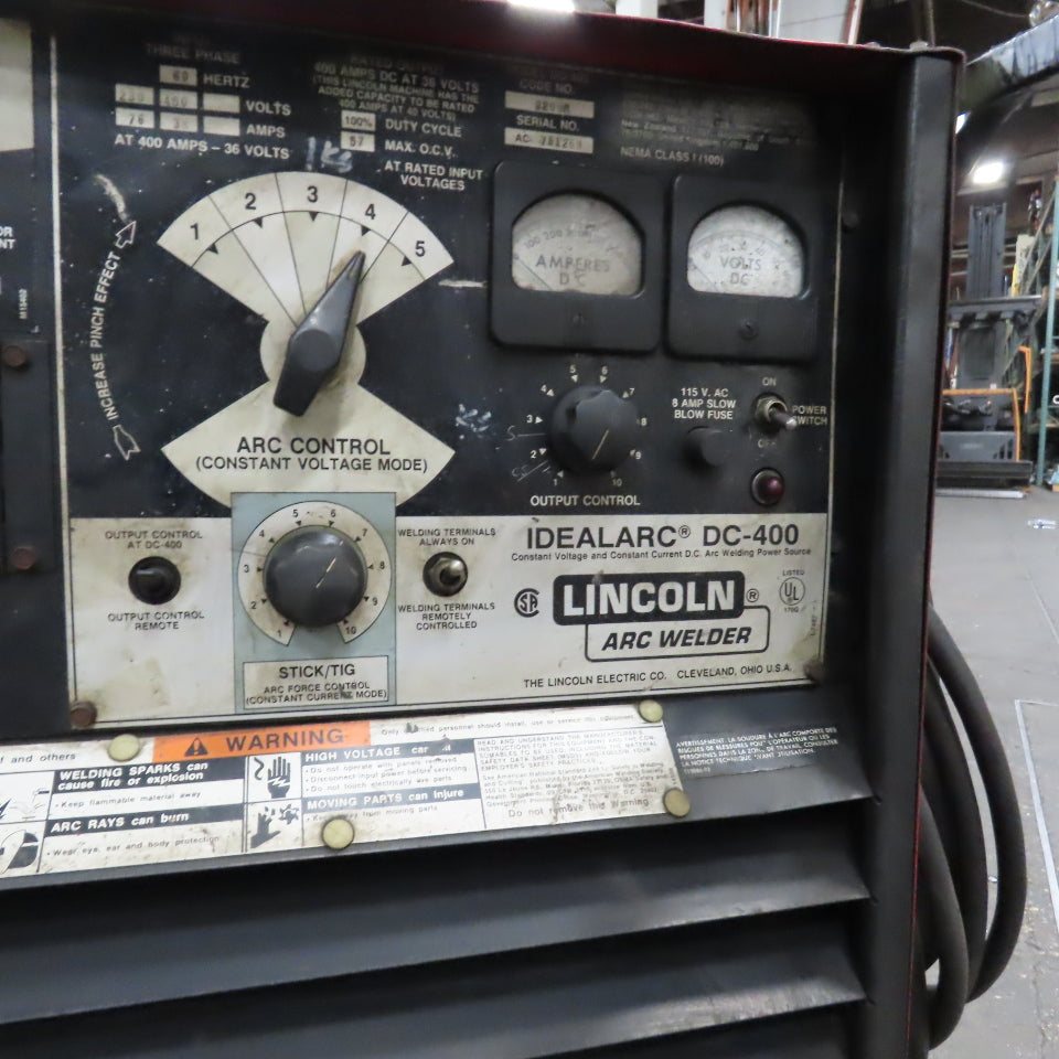 Lincoln DC-400 36VDC Arc Stick Welder 400A 230/460V 3PH 94' Whip & Wheel Package