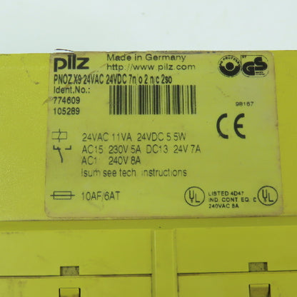 Pilz PNOZ X9 24VAC 24VDC 7n/o 2n/c 2so 774609 Monitoring Safety Relay