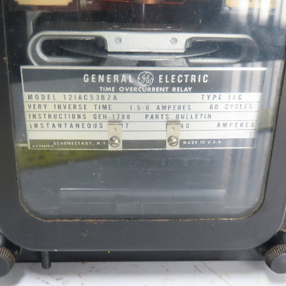 General Electric 12IAC53B2A Time Overcurrent Relay 1.5-6A 60 Cycles