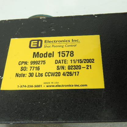 Electronics Inc. 999275 1578 MagnaValve Shot Peening Control 30 Lbs./Min
