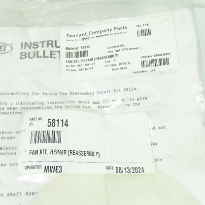 Tennant 58114 Fan Repair Kit Reassembly