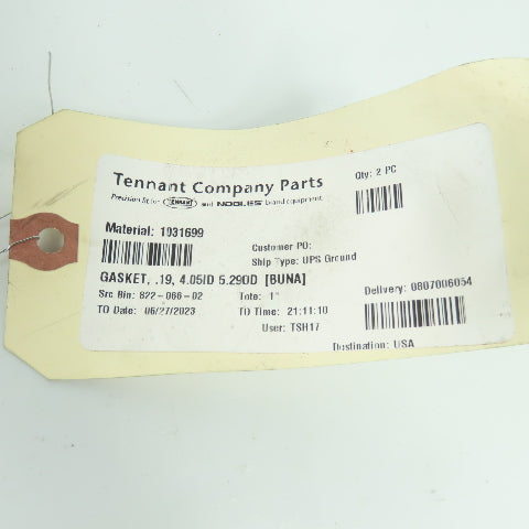 Tennant 1031699 Gasket 19 4.05" ID 5.29" OD Buna Lot Of 2