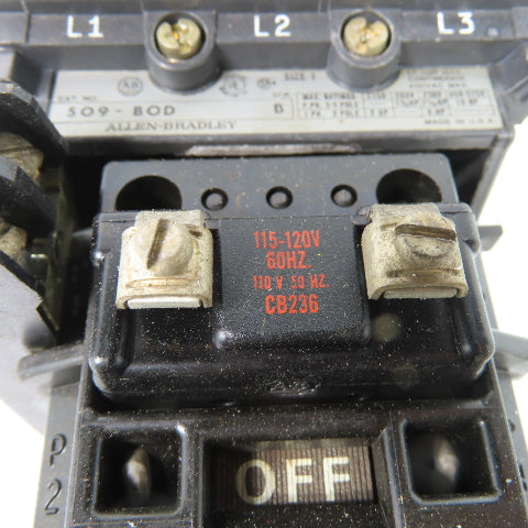 Allen Bradley 509-BOD Ser B Size 1 Motor Starter 600VAC 27A 120V Coil