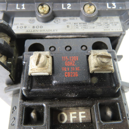Allen Bradley 509-BOD Ser B Size 1 Motor Starter 600VAC 27A 120V Coil