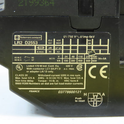 Telemecanique LR2 D2553 3-Pole Solid State Overload Relay 23-32A Class 20