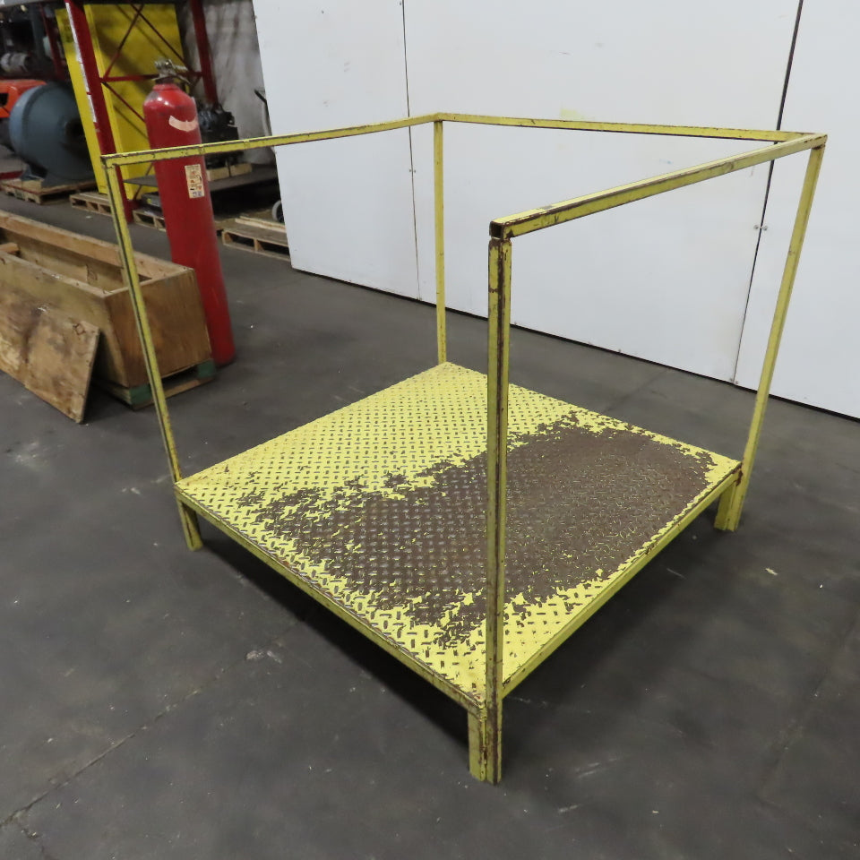 48 x 48 x9" H Diamond Plate Elevated Steel Work Machine Approach 36.5" Railing