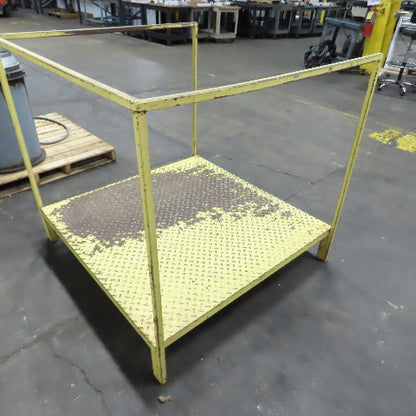 48 x 48 x9" H Diamond Plate Elevated Steel Work Machine Approach 36.5" Railing
