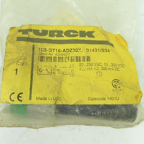 Turck NI8-GT18-ADZ30X2-B1431/S34 Inductive Proximity Sensor 20-250VAC 10-300VDC