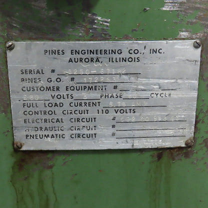 Teledyne Pines 172253 4" Tube End Finishing Machine 480V 3PH 3HP 8.7A Tested