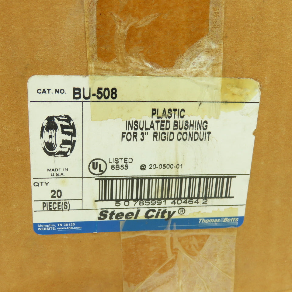 Thomas & Betts BU-508 Steel City Plastic Insulated Bushing For 3" Conduit Lot/25