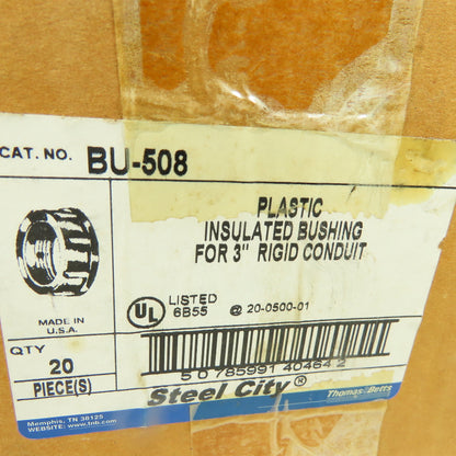 Thomas & Betts BU-508 Steel City Plastic Insulated Bushing For 3" Conduit Lot/25