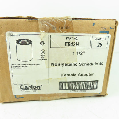 Carlon E942H Nonmetallic Schedule 40 PVC Female Conduit Adapter 1 1/2" Lot Of 25
