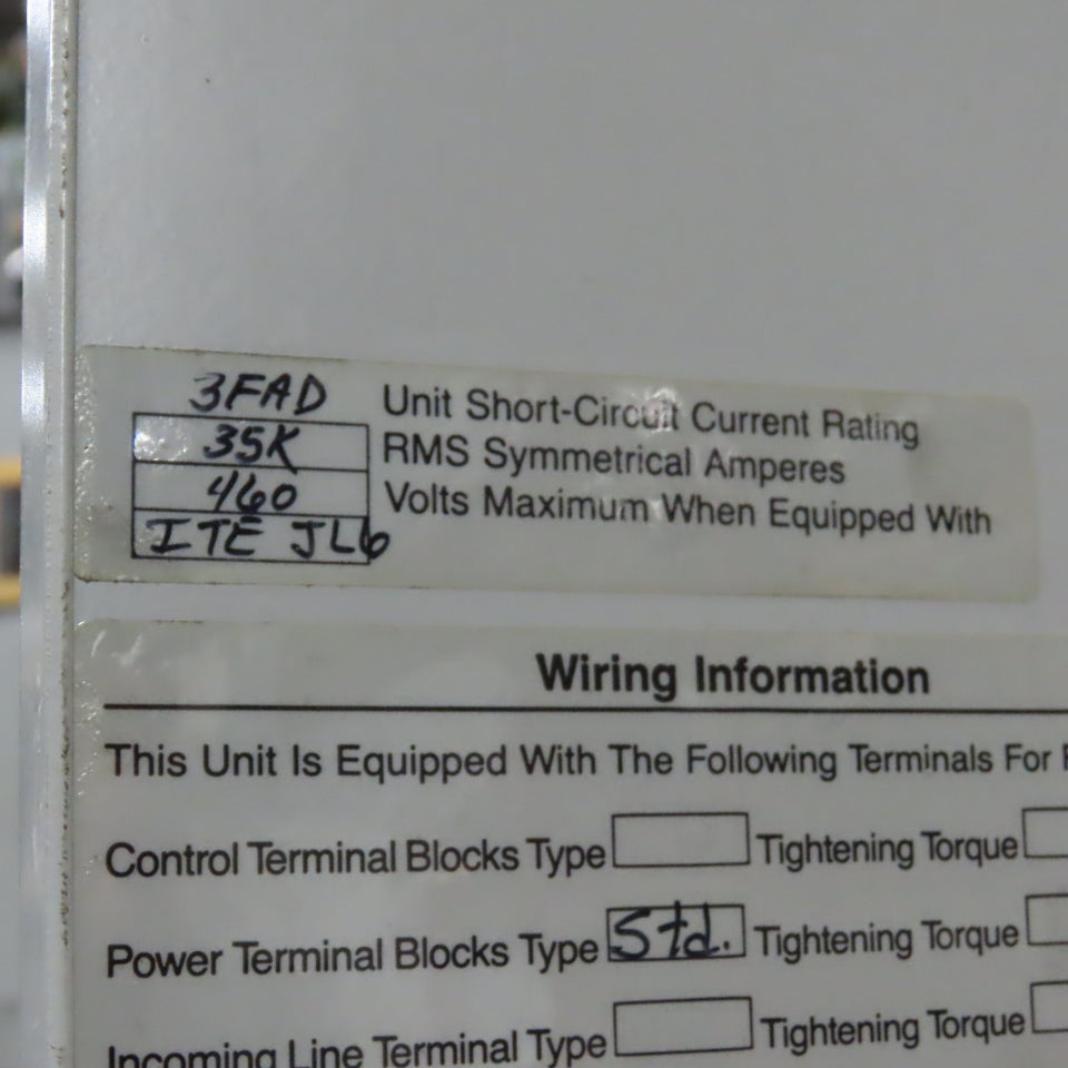 Siemens Marq 600A Motor Control Center MCC 480V 3PH 3W 60HZ (7 Buckets)