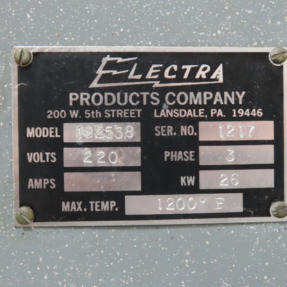 Electra Retort 182538 Heat Treat Furnace 220V 3PH 16"x21"x36" 1200°F No Controls