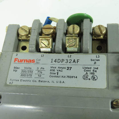 Furnas 14DP32AF Size 1 Motor Starter Contactor 600V 27A 120V Coil W/ Overload