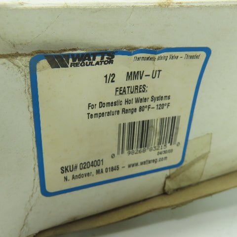 Watts MMV-UT Type T Asse 1016 1/2 Thermostatic Mixing Valve 150PSI Range60-120°F