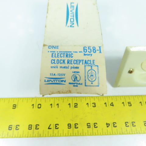 Leviton 658-I Ivory Clock Receptacle 15A 125V W/ Metal Plate