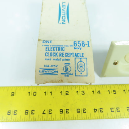Leviton 658-I Ivory Clock Receptacle 15A 125V W/ Metal Plate