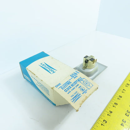 Leviton 658-I Ivory Clock Receptacle 15A 125V W/ Metal Plate