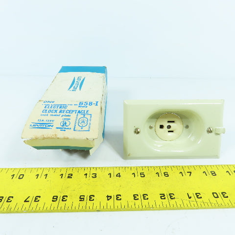 Leviton 658-I Ivory Clock Receptacle 15A 125V W/ Metal Plate