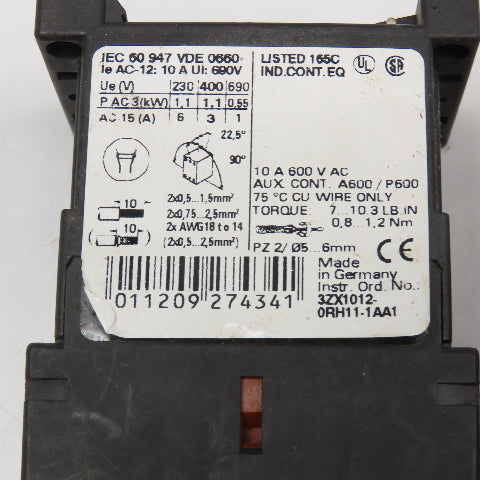Siemens 3RH1140-1BB40 Contactor Relay 600V 10A Max 24VDC Coil Lot Of 2